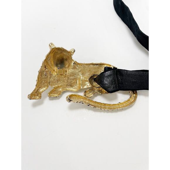 Mimi Di 1987 Gold Tiger Belt Black Leather Suede Vintage Adjustable 31\
